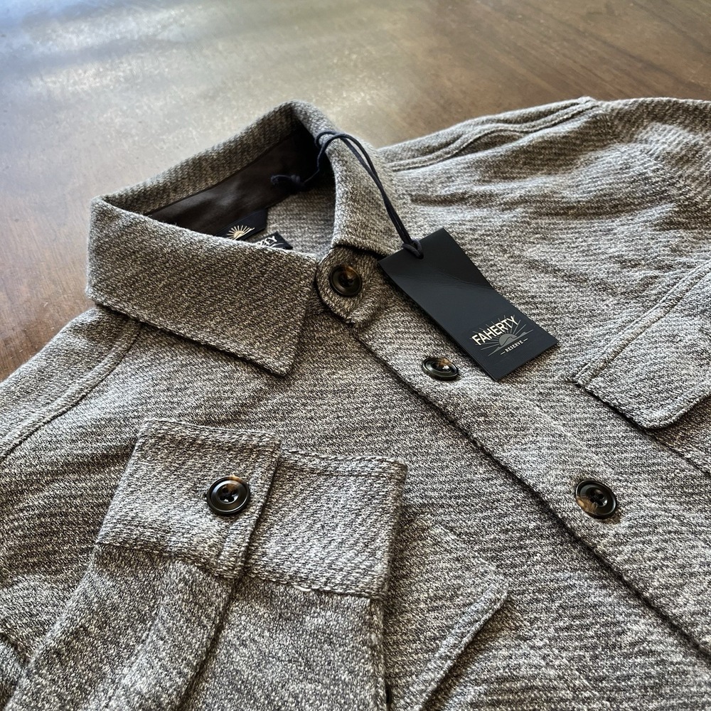 Faherty Reserve Inlet Knit CPO Shirt Jacket Men's M Grey Melange MOF2463